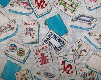 MAHJONG Paper napkin 10x10 unfolded,5x5 folded 5 individual napkins mailed in a set.
