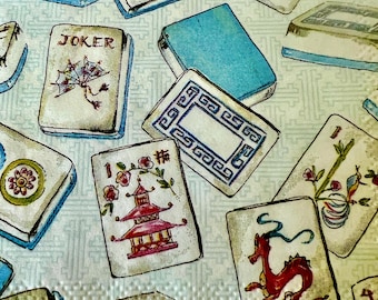 MAHJONG Paper napkin 10x10 unfolded,5x5 folded 5 individual napkins mailed in a set.