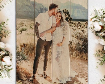 Custom 5th anniversary gift,  First Anniversary Gift for Him, Unique Wedding Gift for Couple, Wood Photo