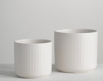 White Ceramic Planter | Set of 2 Ceramic Planters 6" and 5" | White Ceramic Hobnail Textured Planter Pots | Botanical Supply
