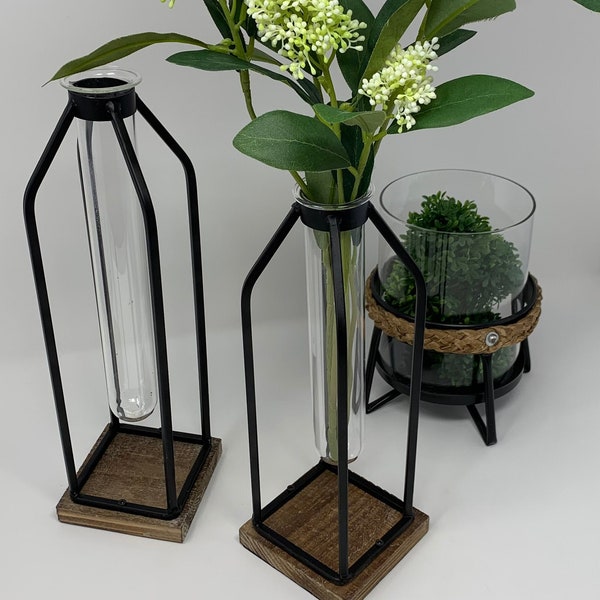 Modern Industrial Table Vase Set of 2, Test Tube Vase, Industrial Loft Farmhouse Decor, Propagation Vase
