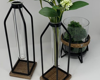 Modern Industrial Table Vase Set of 2, Test Tube Vase, Industrial Loft Farmhouse Decor, Propagation Vase