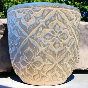 Wall Planter | Floral Motif Wall Pocket | 6 Inch Planter | Whitewashed Cement Hanging Plant Pot | Wall Pocket Planter