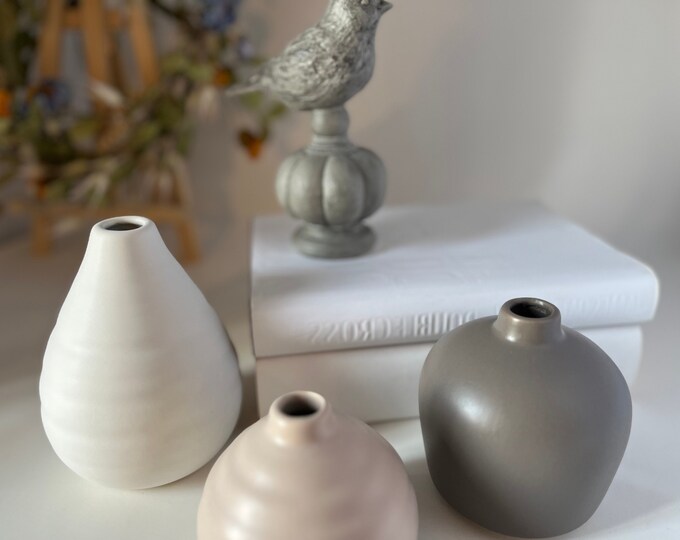 Petite Ceramic Bud Vase Set of 3 Vase for Flowers, Vases Decor ...