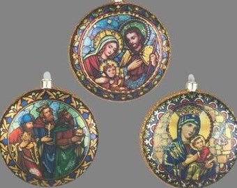 Set  3 - Holy Family Ornament, Three Wise Men Mary and Jesus Religious Ornament Set, Christmas Keepsake Ornament,| Christmas Wedding Party