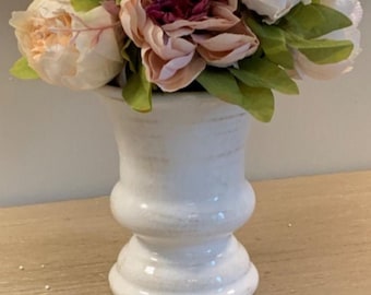 Floral Container | Cream Colored Vase | Glazed Planter Vase | Urn Vase | Distressed | French Country | Vignette | Farmhouse Vase