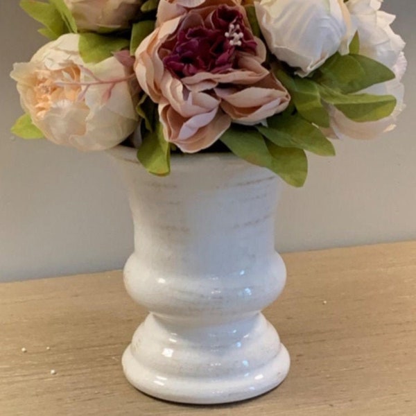 Floral Container | Cream Colored Vase | Glazed Planter Vase | Urn Vase | Distressed | French Country | Vignette | Farmhouse Vase