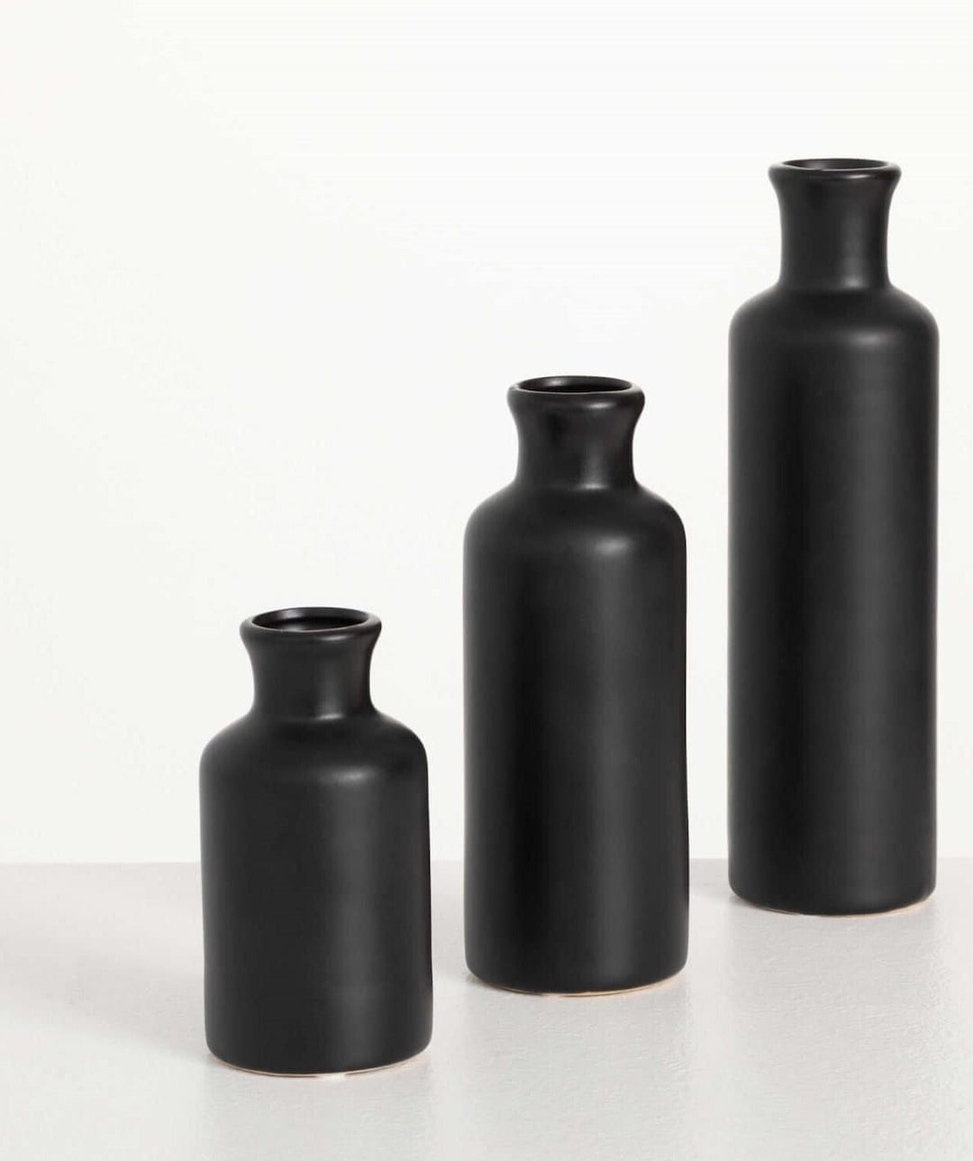 Ceramic Vase Set of 3 Matte Black Vases for Flowers, Nordic Industrial