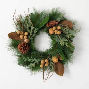 15 Inch Pine Wreath with Nuts and Pinecones, Winter Woodland DOY Base Wreath, Chair Wreath, Fall Greenery, Nature Woodland Christmas Decor