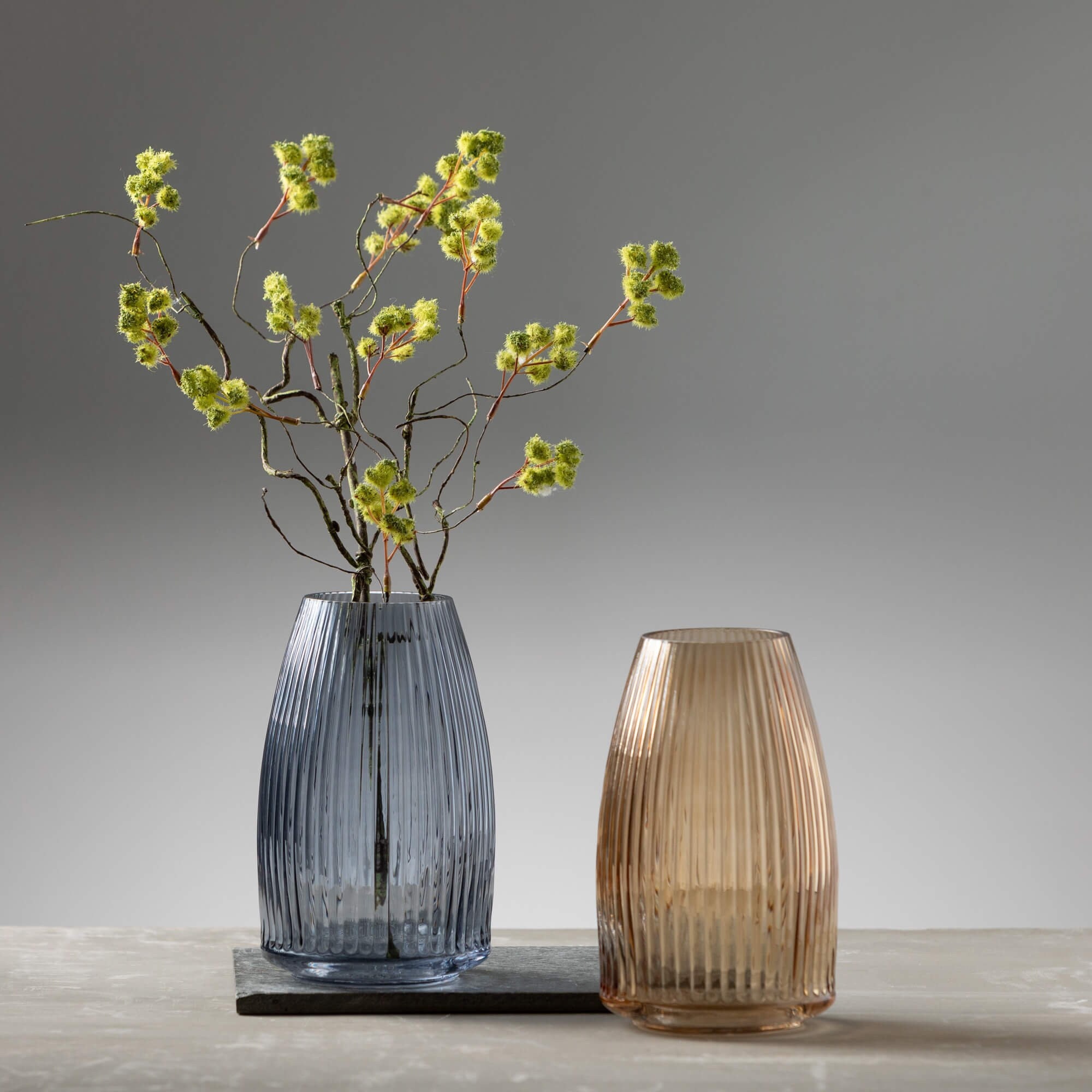 Grey Glitter Glass Flowers With Grey Ceramic Vase 