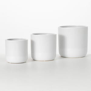 Textured Pottery for Plants, Modern Aesthetic White Ceramic Planter with Drainage, Minimalist Decor, Simple Sophisticated Fluted White Pot