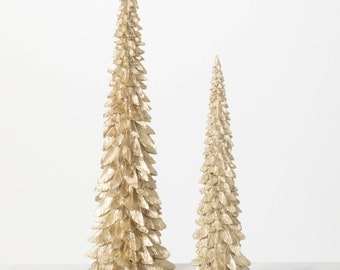 Metallic Gold Tree Set of 2 | 14", 18.5" Tabletop Christmas Tree | Glam Christmas Decor