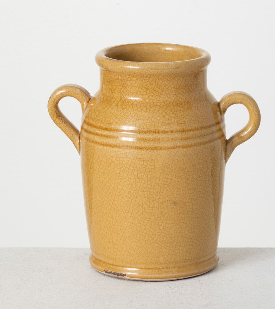 Ceramic Vase, Mustard Yellow Decor Vase for Flowers, Handled Jar Jug