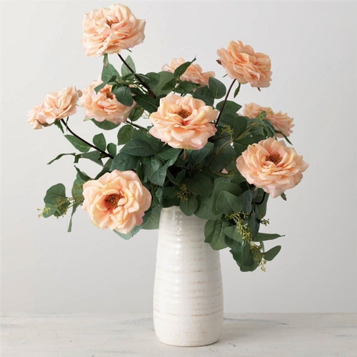 Vase en céramique | Vase pour fleurs de 11 1/2 po. | Vase à fleurs en céramique blanc crème | Contenant pour fournitures florales | Style d'étagère | Vase de ferme