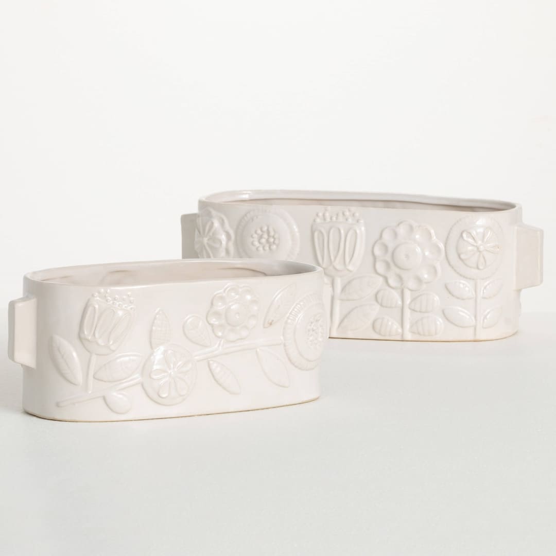 Oval Ceramic Planter, Glazed Ceramic Windowsill Planter, Oval