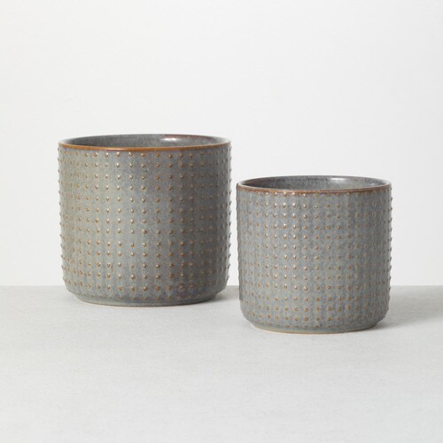 Hobnail Ceramic Planters 6" and 5" | Gray Ceramic Hobnail Textured Planter Pots | Glazed Planter | Plant Gift Botanical Supply