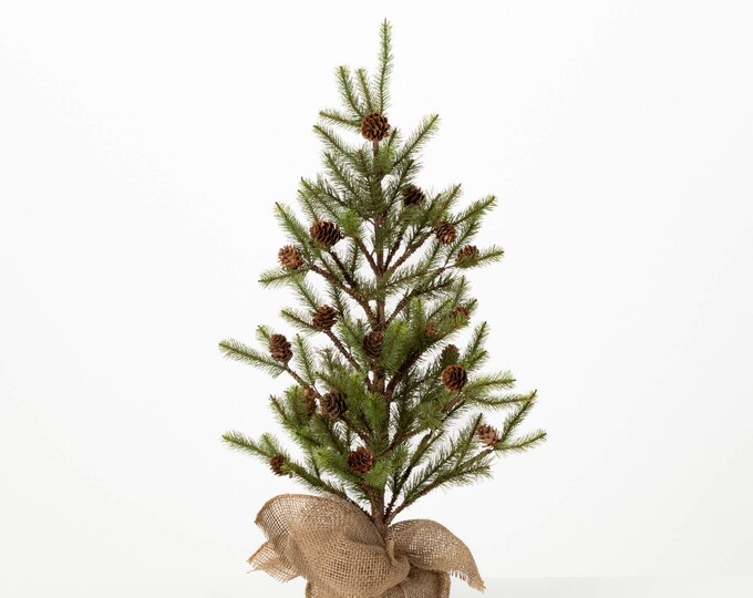 2 Ft Artificial Pine Tree With Cones, Faux Tabletop Christmas Tree