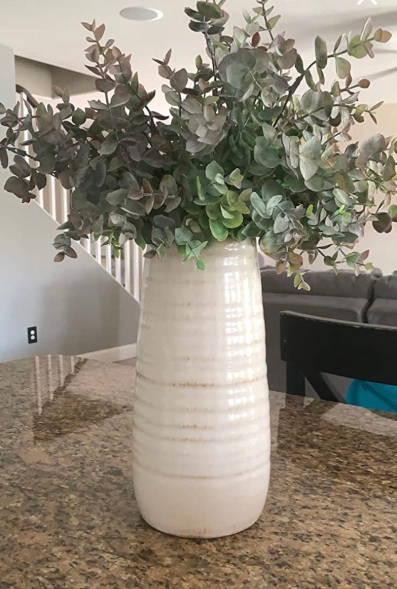 Ceramic Vase | 11 - 1/2 Inch Vase for Flowers | Cream White Ceramic Flower Vase | Floral Supply Container | Shelf Styling | Farmhouse Vase