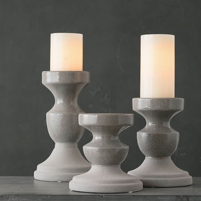 Pillar Candle Holder Set of 3 Ceramic Textured Candle Etsy