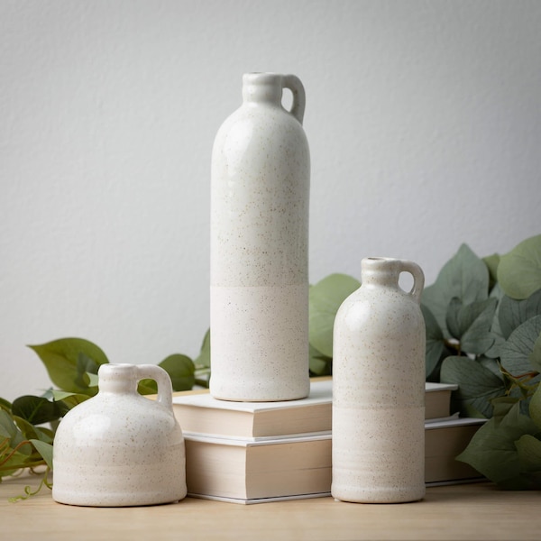 Ceramic Vase Set 3 Vase for Flowers, Mantle Table Shelf Styling Vases Decor, Modern Farmhouse Vase Gift, Holiday Home Decor, Floral Supply