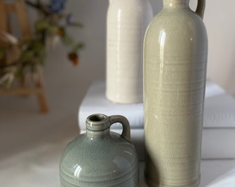 Set | Glazed Ceramic Vase | Mantle Decor | Shelf Styling | Vignette | Home Staging | Neutral Decorative Objects | Botanical Supply