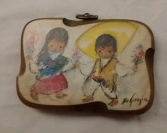 DE GRAZIA Lot Of 2 Small Wood Plaque Flower Dance Bell Of Hope Wall Hanging
