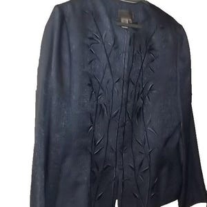 Adrianna Papell Evening Top 14 Silk Blue Embroidered Beaded Cardigan VTG image 1