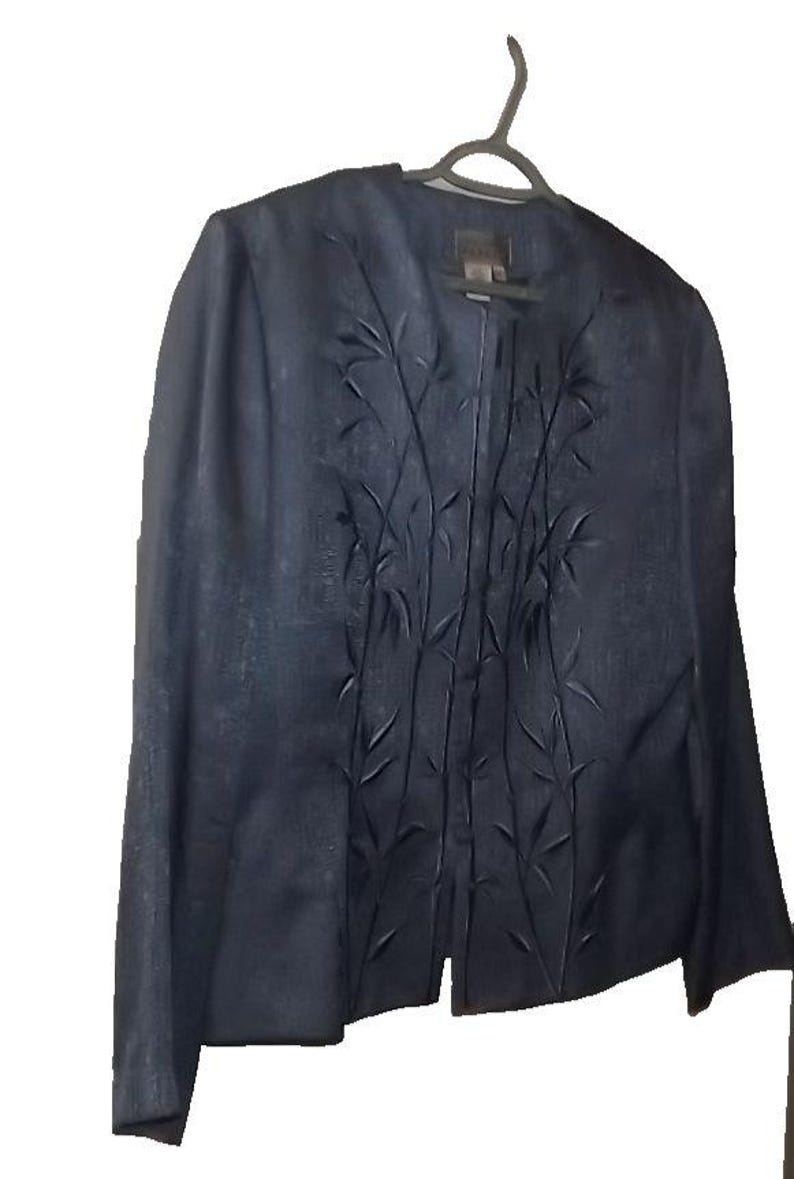Adrianna Papell Evening Top 14 Silk Blue Embroidered Beaded Cardigan VTG image 1
