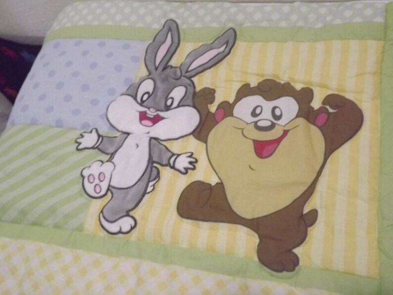 Vintage 1998 CLASSIC Baby Looney Tunes CRIB Set Quilted Blanket Fitted Sheet EUC Etsy