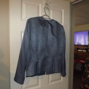 Adrianna Papell Evening Top 14 Silk Blue Embroidered Beaded Cardigan VTG image 4