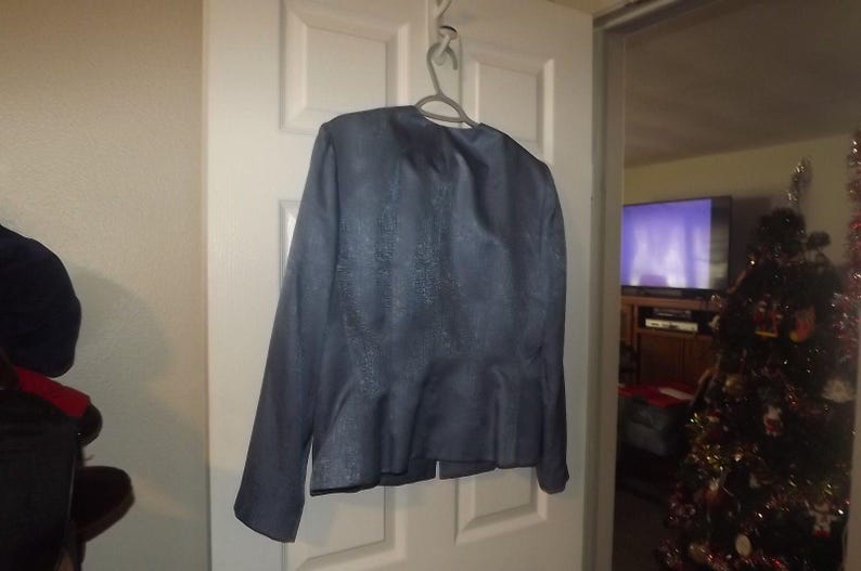 Adrianna Papell Evening Top 14 Silk Blue Embroidered Beaded Cardigan VTG image 4