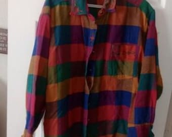 Vintage Alyssa Brooke ll Flannel Women’s XXL Button Up Plaid Rainbow Collared