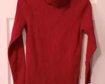 Jersey de cuello alto acanalado rojo para mujer de Lauren Ralph Lauren, talla M, con agujero defectuoso.