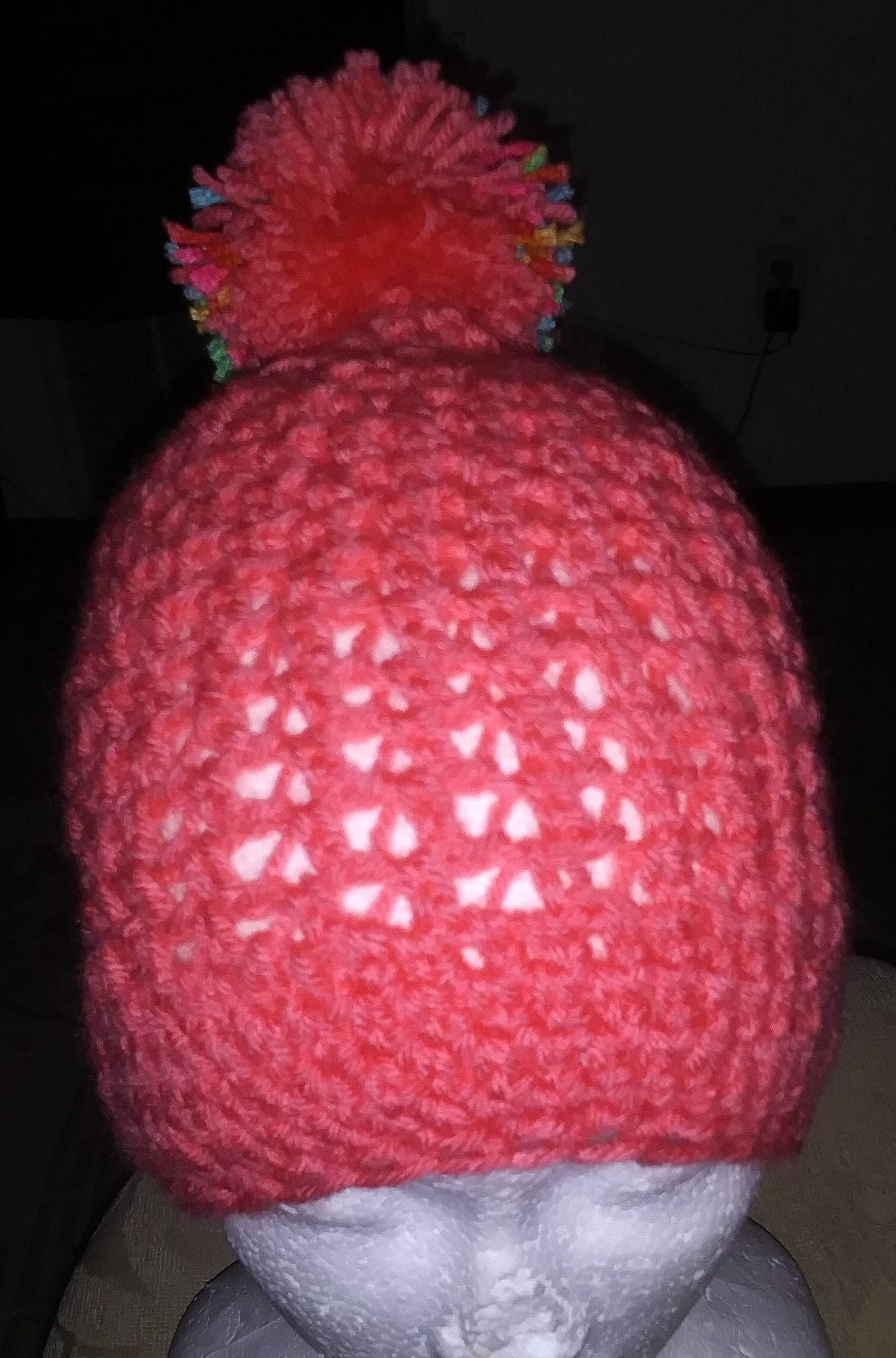 Coral Crochet Skull Cap With Accent 