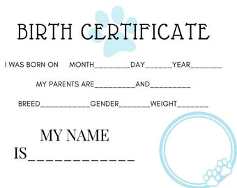 Puppy Birth Certificate Printable Dog Birth Certificate Pet - Etsy