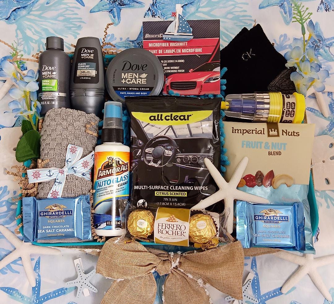 Men's Valentine's Day Gift Basket for Him Hamper Thank You Birthday  Anniversary Dove Bath Body Face Spa Car Wash Ferrero Richer Chocolate 