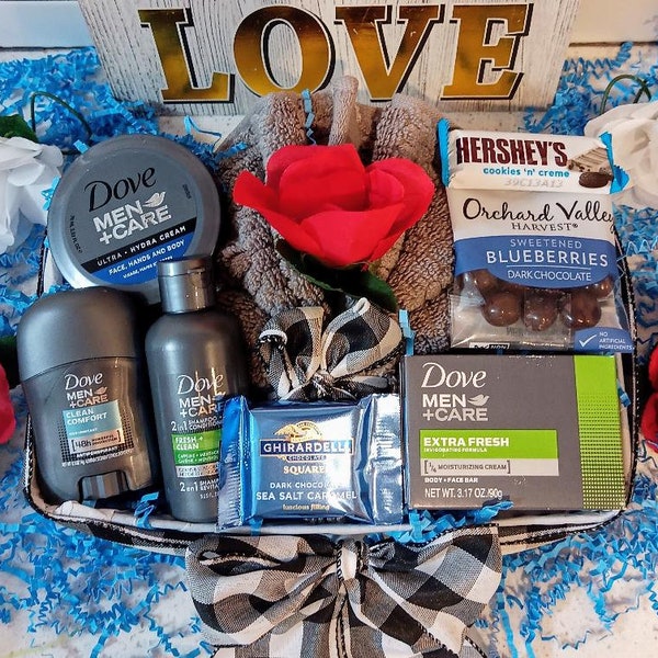 Gift Basket for Him Hamper Birthday Anniversary Father's Day Any Occasion Men's Dove Bath Body Face Spa Orchard Valley Blueberries Chocolate