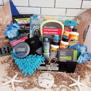 Dzień Ojca Tata Chłopak Dove Bath Body Spa Skrzynka narzędziowa Myjnia samochodowa Płyn do mycia szyb Ręczniki Odświeżacz powietrza Skarpetki CK Kosz prezentowy Dla niego Kosz