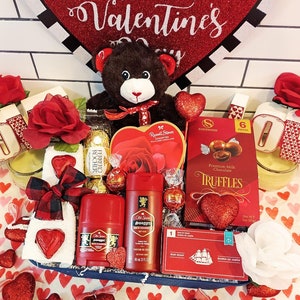 Printed Ribbon  Valentine's Day Gifts For Him : Gift Baskets Make Great  Valentine's Gifts for Men - All the Buzz