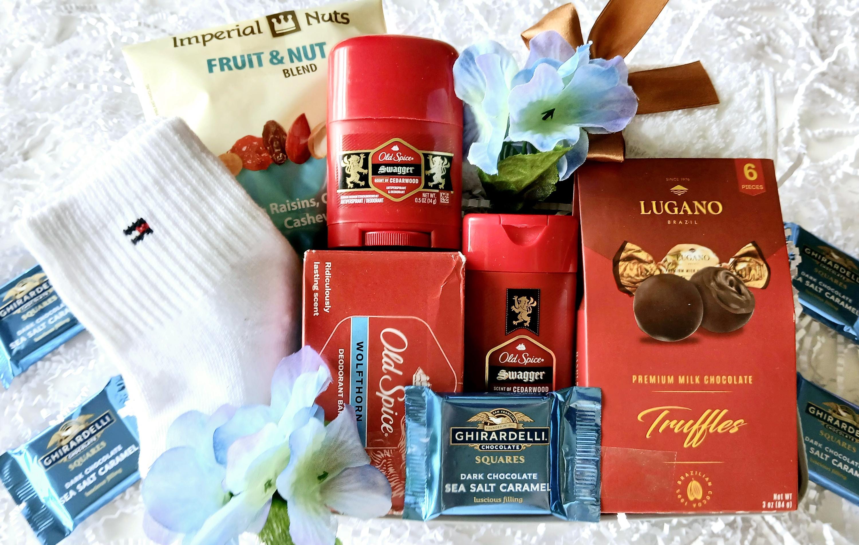 Men's Gift Basket: Old Spice Spa Set, Chocolate, Candle & Socks - Etsy