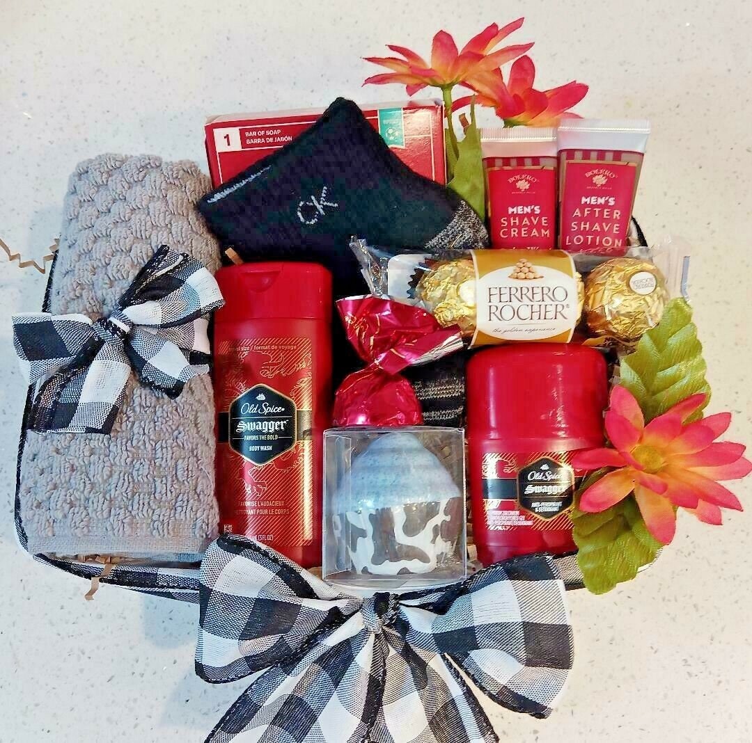 Men Boyfriend Dad Husband Birthday Any Occasion Old Spice Bath Body Shaving  Spa Calvin Klein Socks Ferrero Rocher Chocolate Gift Basket 