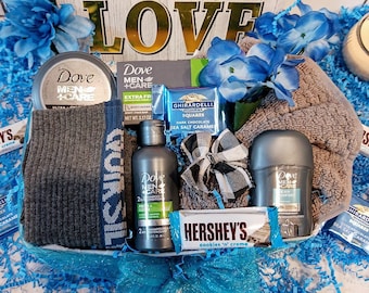 Men's Boyfriend Any Occasion Birthday Dove Bath Body Face Spa Quiksilver Socks Hershey's Ghirardelli Chocolate Gift Basket for Him Hamper