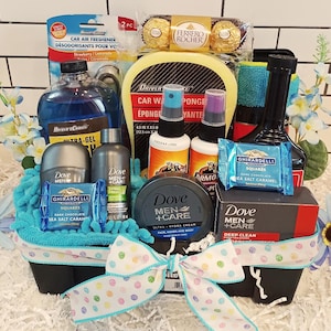 Uomo Compleanno Festa del papà Figlio Dove Bagno Corpo Spa Cassetta degli attrezzi Autolavaggio Trattamento gas Detergente per vetri Asciugamani Calzini CK Cesto regalo Per lui Cesto regalo