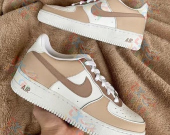 Hand custom Air force 1 brown, personalized shoes with name, Custom Shoes Air Force one