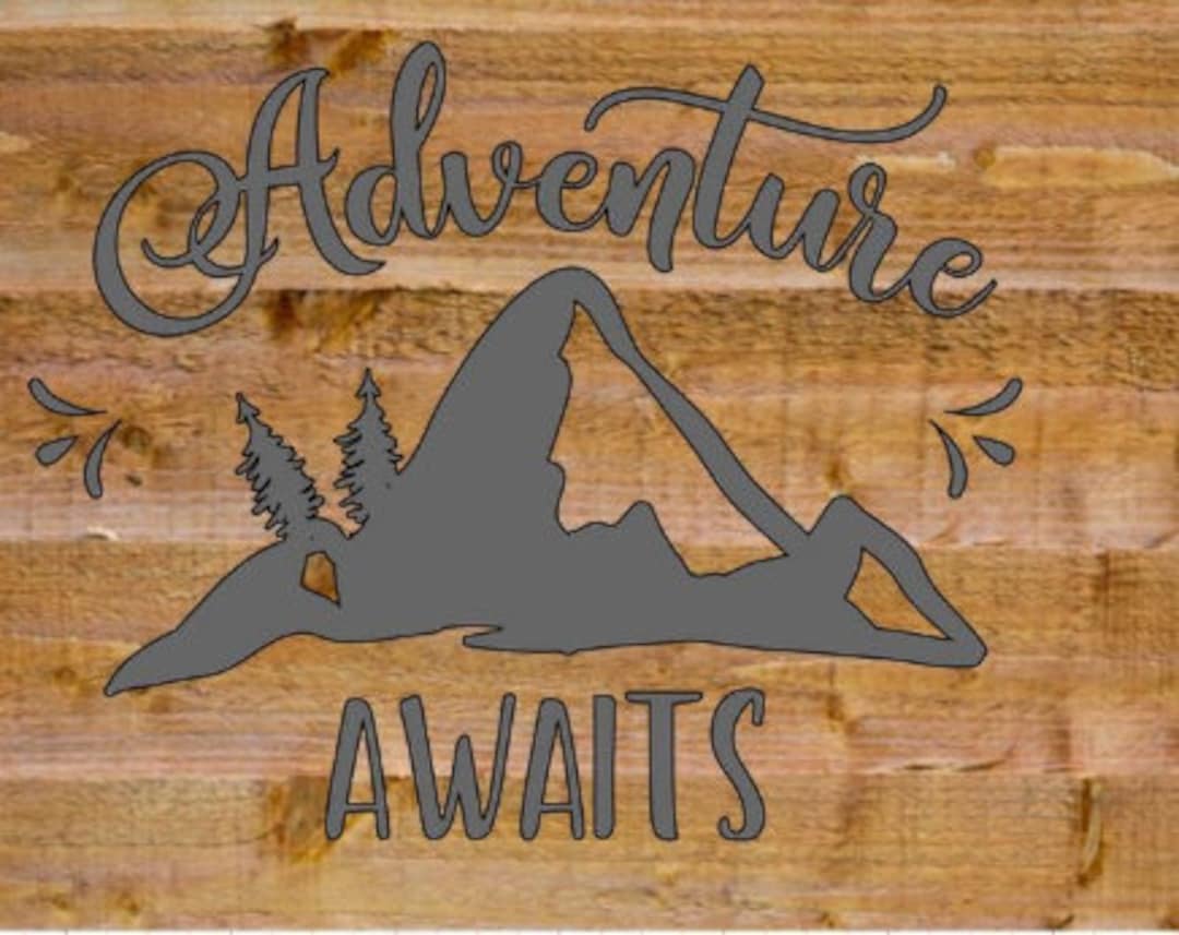 Adventure Awaits Vinyl Decal / Outdoor Scene / Mountains Trees Tumbler ...