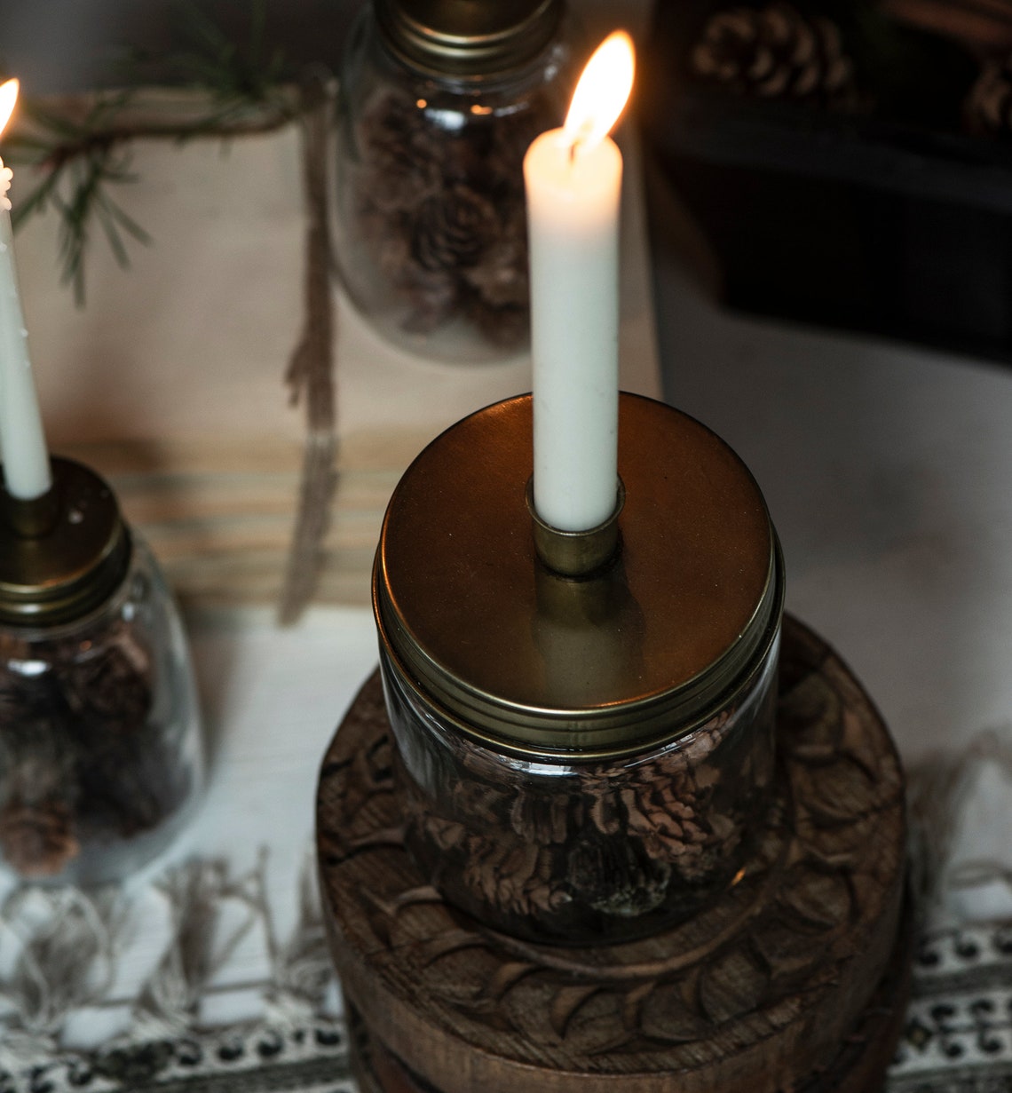 Rustic metal and glass jar DINNER candle holder holds spare Etsy