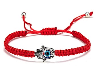 Lucky Hamsa Red String Line Kabbalah Bracelets Bracelet Bangle Braided String Cord and Rotating Evil Eye Hamsa Hand