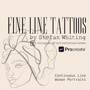 Kvinnoporträtt med kontinuerliga linjer | Fine Line Tattoo Flash Procreate Brush (digital nedladdning)