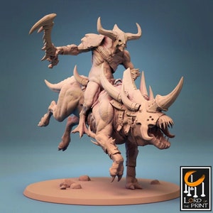 Mounted Sword Horned Demon | 3D Printed Resin Miniature | 28mm 32mm 100mm | Fantasy Character | for DnD & Tabletop RPG