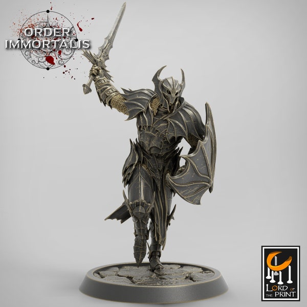 Immortalis Blood Knight Zwaard Charge | Uitstekende 3D-geprinte Fantasy Tafelblad Miniaturen 28mm 32mm 100mm | Dungeons and Dragons DnD D&D